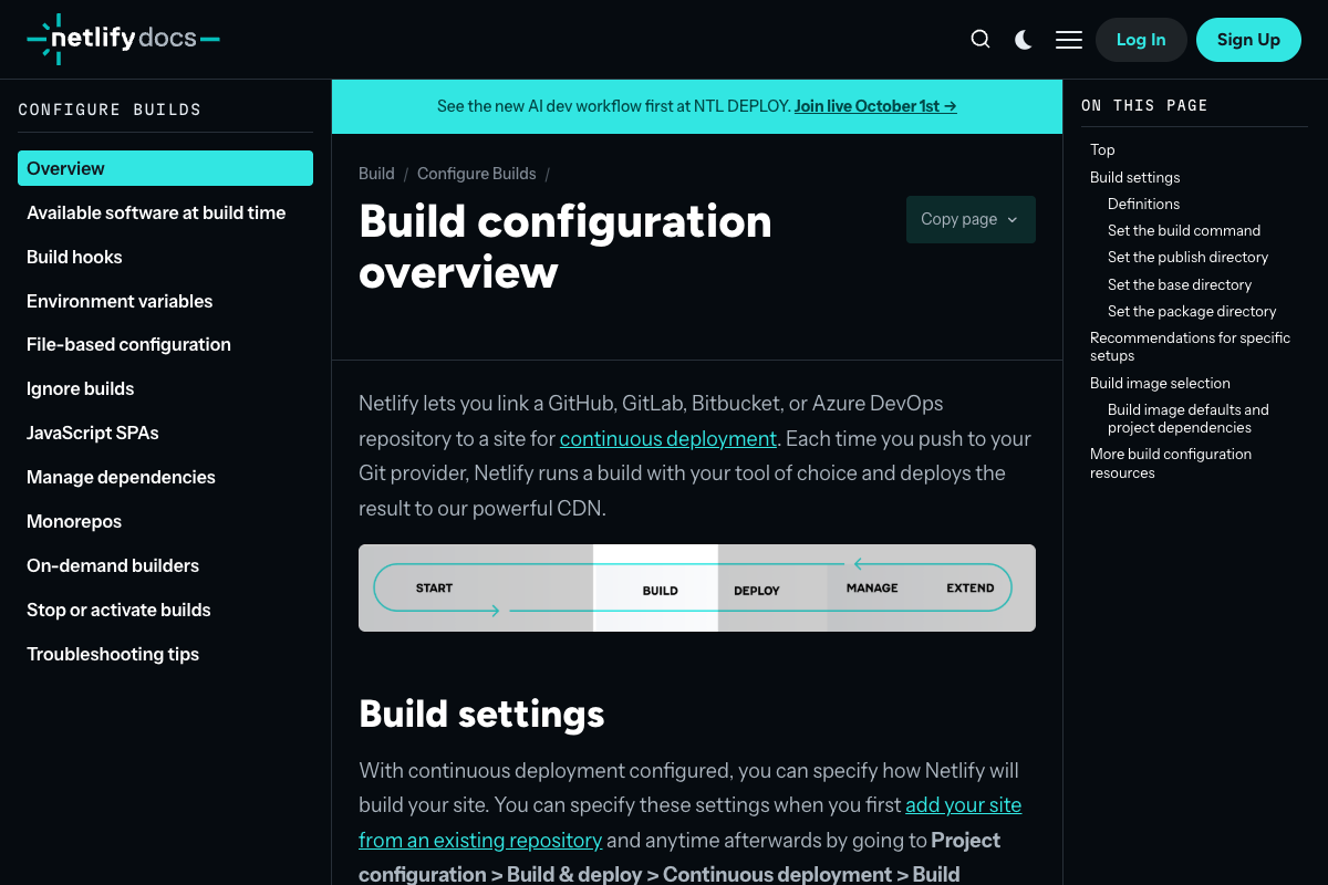 Netlify build settings